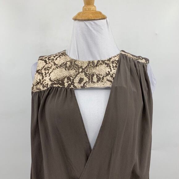 Bailey 44 Tank Top Womens S Small Brown Silk Wrap Front Snakeskin Print Cutout - Picture 3 of 11